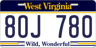 WV license plate 8OJ780