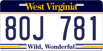 WV license plate 8OJ781
