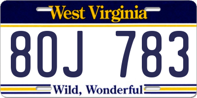 WV license plate 8OJ783