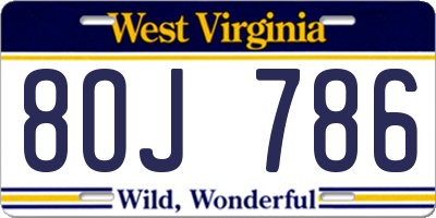 WV license plate 8OJ786