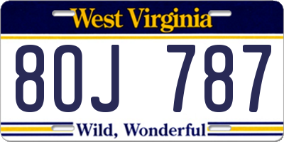 WV license plate 8OJ787