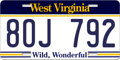 WV license plate 8OJ792