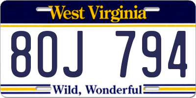 WV license plate 8OJ794