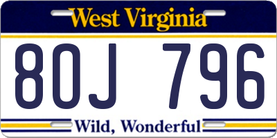 WV license plate 8OJ796