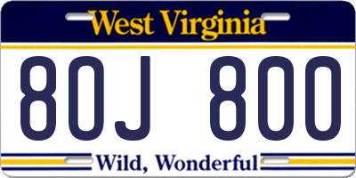 WV license plate 8OJ800