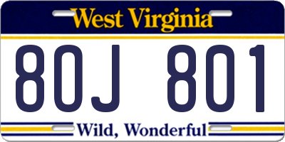 WV license plate 8OJ801