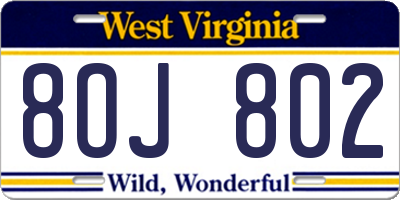 WV license plate 8OJ802