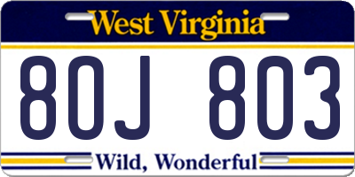 WV license plate 8OJ803