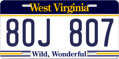 WV license plate 8OJ807