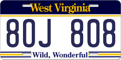 WV license plate 8OJ808