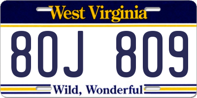 WV license plate 8OJ809