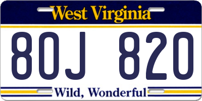 WV license plate 8OJ820