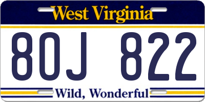 WV license plate 8OJ822