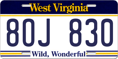 WV license plate 8OJ830
