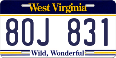 WV license plate 8OJ831