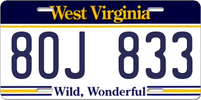 WV license plate 8OJ833