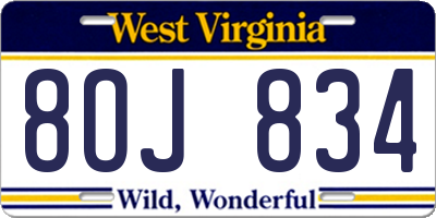 WV license plate 8OJ834