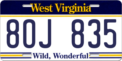 WV license plate 8OJ835