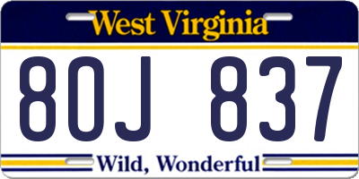 WV license plate 8OJ837