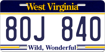 WV license plate 8OJ840
