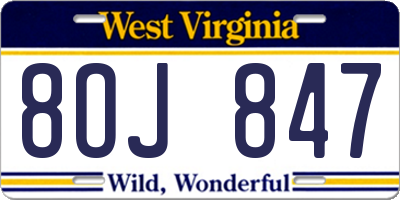 WV license plate 8OJ847