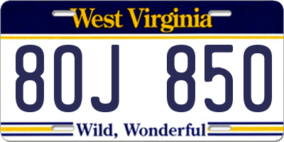 WV license plate 8OJ850