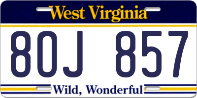 WV license plate 8OJ857