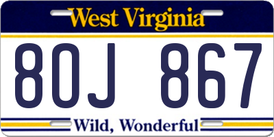 WV license plate 8OJ867