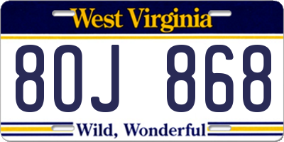 WV license plate 8OJ868