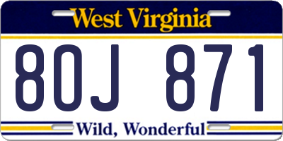 WV license plate 8OJ871