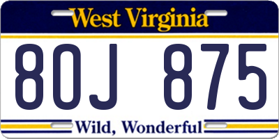 WV license plate 8OJ875
