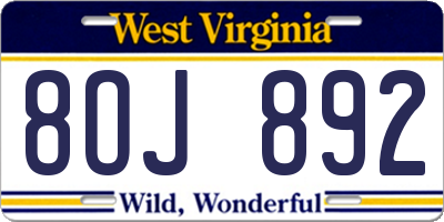 WV license plate 8OJ892
