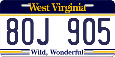 WV license plate 8OJ905