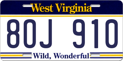 WV license plate 8OJ910