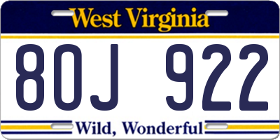 WV license plate 8OJ922