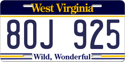 WV license plate 8OJ925