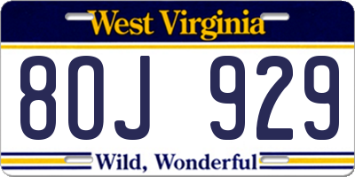 WV license plate 8OJ929