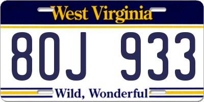 WV license plate 8OJ933