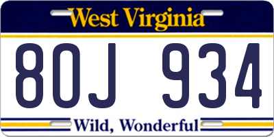 WV license plate 8OJ934