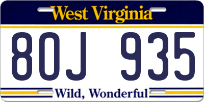 WV license plate 8OJ935