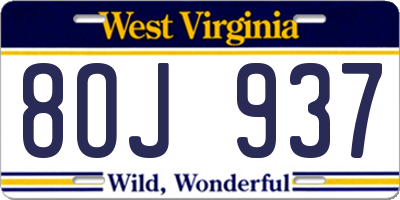WV license plate 8OJ937