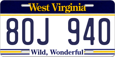 WV license plate 8OJ940