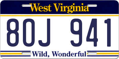 WV license plate 8OJ941