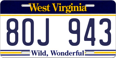 WV license plate 8OJ943