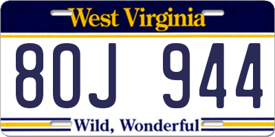 WV license plate 8OJ944