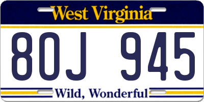 WV license plate 8OJ945