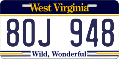 WV license plate 8OJ948