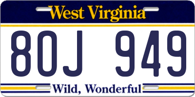 WV license plate 8OJ949
