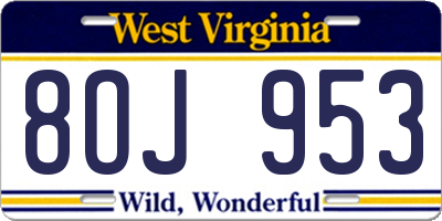 WV license plate 8OJ953
