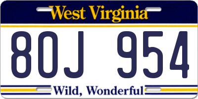 WV license plate 8OJ954